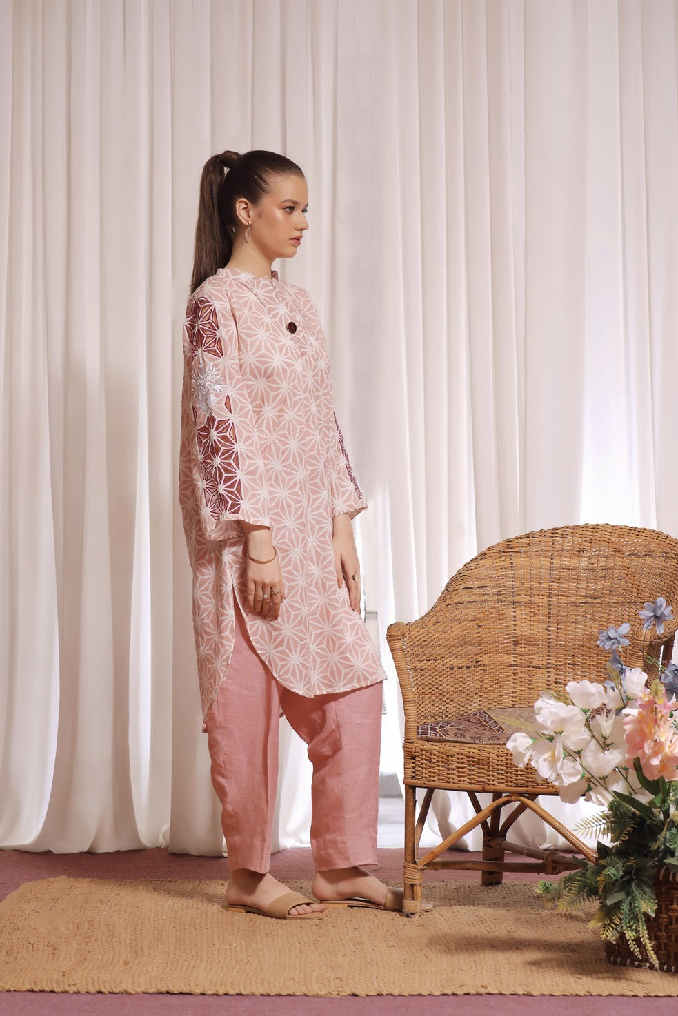 Abstract powder pink tunic with pants