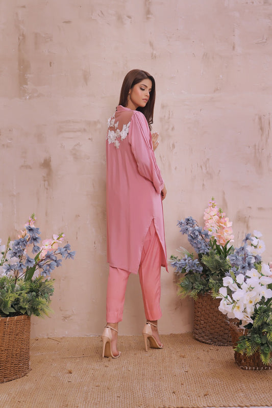 Rose pink cotton crepe with silk pants